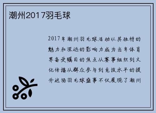 潮州2017羽毛球